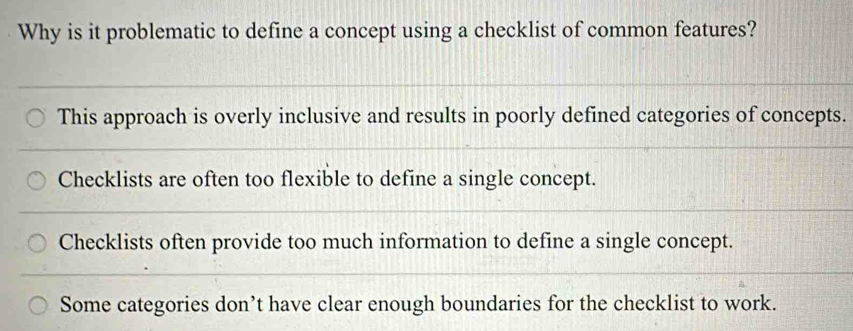 Why is it problematic to define a concept using a checklist of common ...