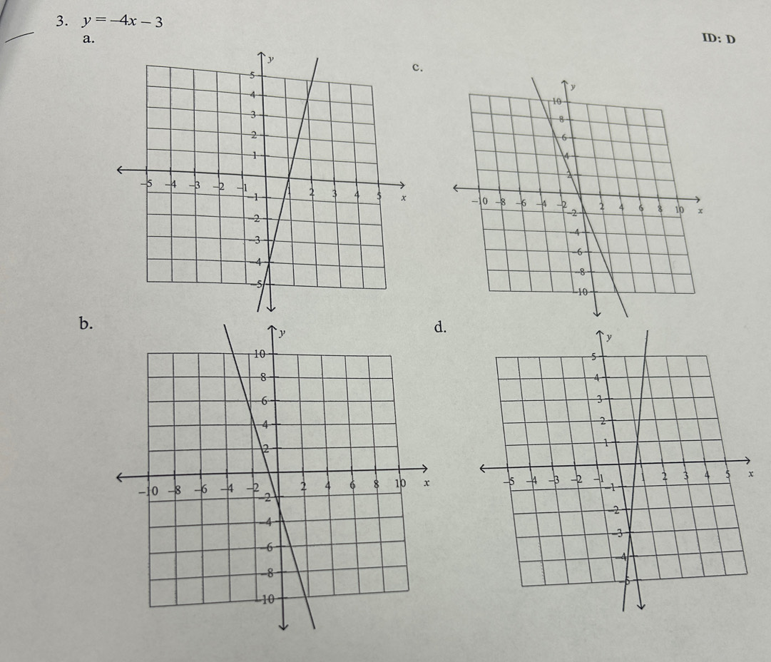 y=-4x-3
a. ID: D 
. 

b. 
.