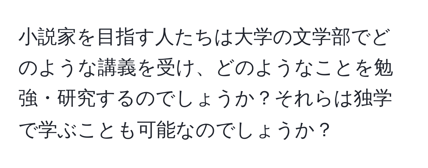 小説家を目指す人たちは大学の文学部でどのような講義を受け、どのようなことを勉強・研究するのでしょうか？それらは独学で学ぶことも可能なのでしょうか？