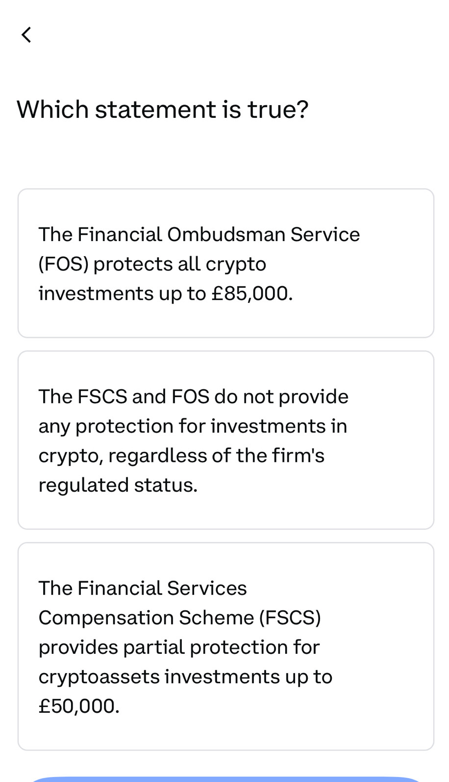 Solved: Which statement is true? The Financial Ombudsman Service (FOS)  protects all crypto investm [Business]