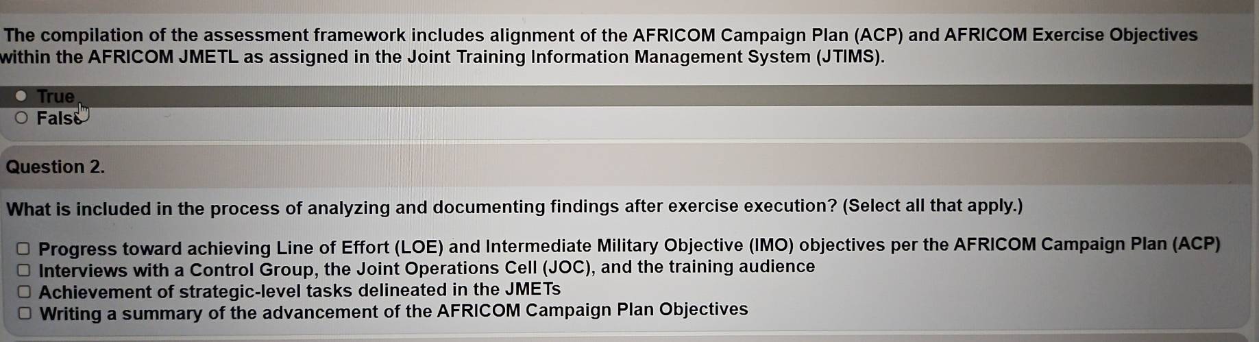 Solved: The compilation of the assessment framework includes alignment ...