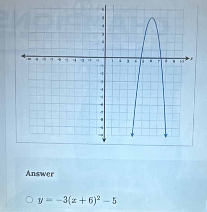 Answer
y=-3(x+6)^2-5