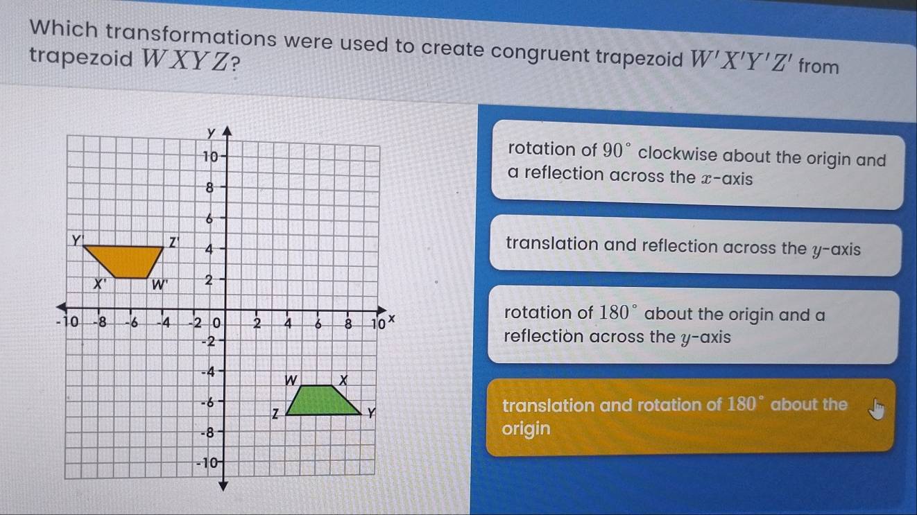 تم الحل:Which transformations were used to create congruent trapezoid ...