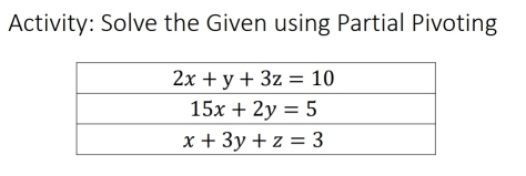 Activity: Solve the Given using Partial Pivoting