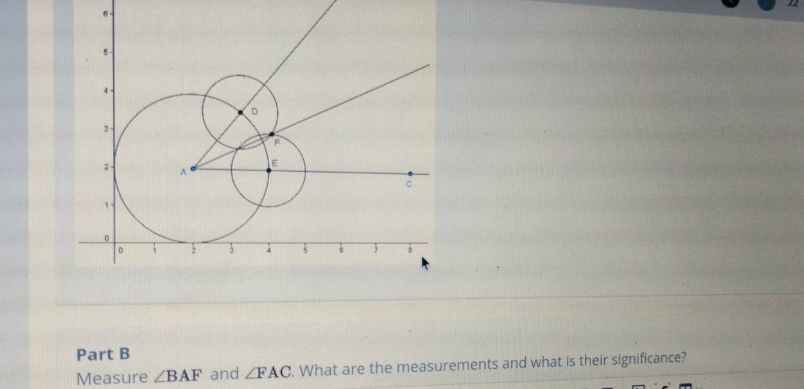 Measure ∠ BAF and ∠ FAC. What are the measurements and what is their significance?