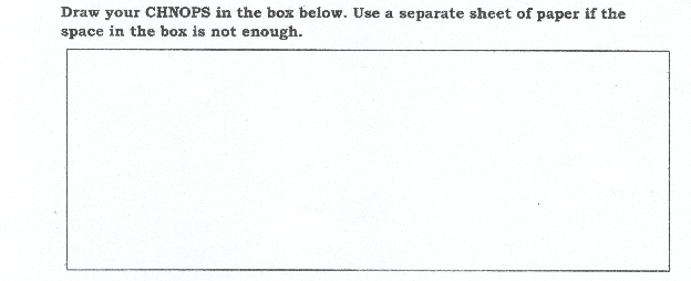 Draw your CHNOPS in the box below. Use a separate sheet of paper if the 
space in the box is not enough.