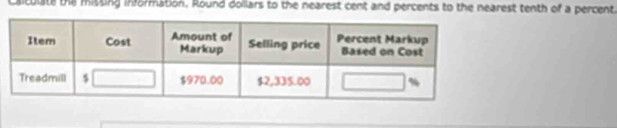 ituiste the misting information. Round dollars to the nearest cent and percents to the nearest tenth of a percent