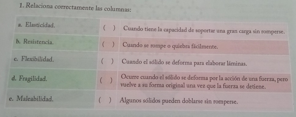 Relaciona correctamente las columnas: