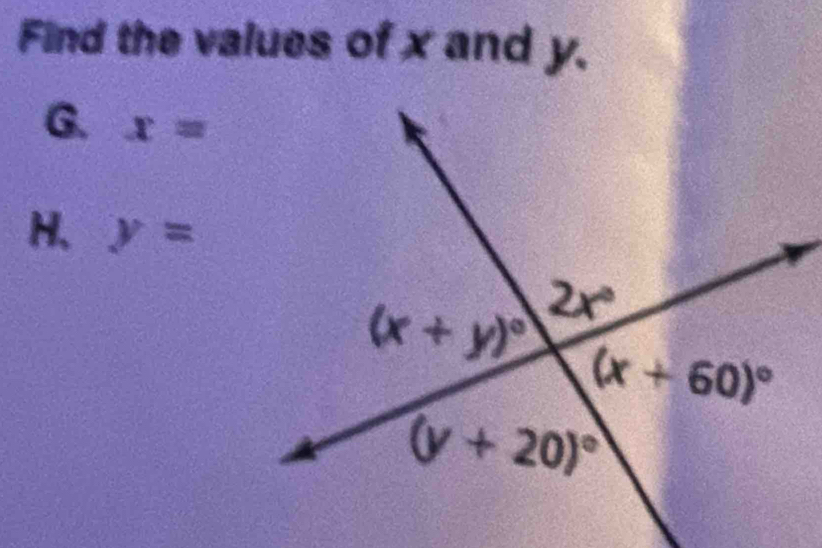 Find the values of x and y.
G. x=
H. y=