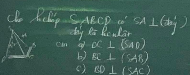 do Rchip SABCD C SA⊥ ( 1/3 ') 
thiy Ra Rcular
cm g DC⊥ (SAD)
b) BC⊥ (SAB)
() BD⊥ (SAC)