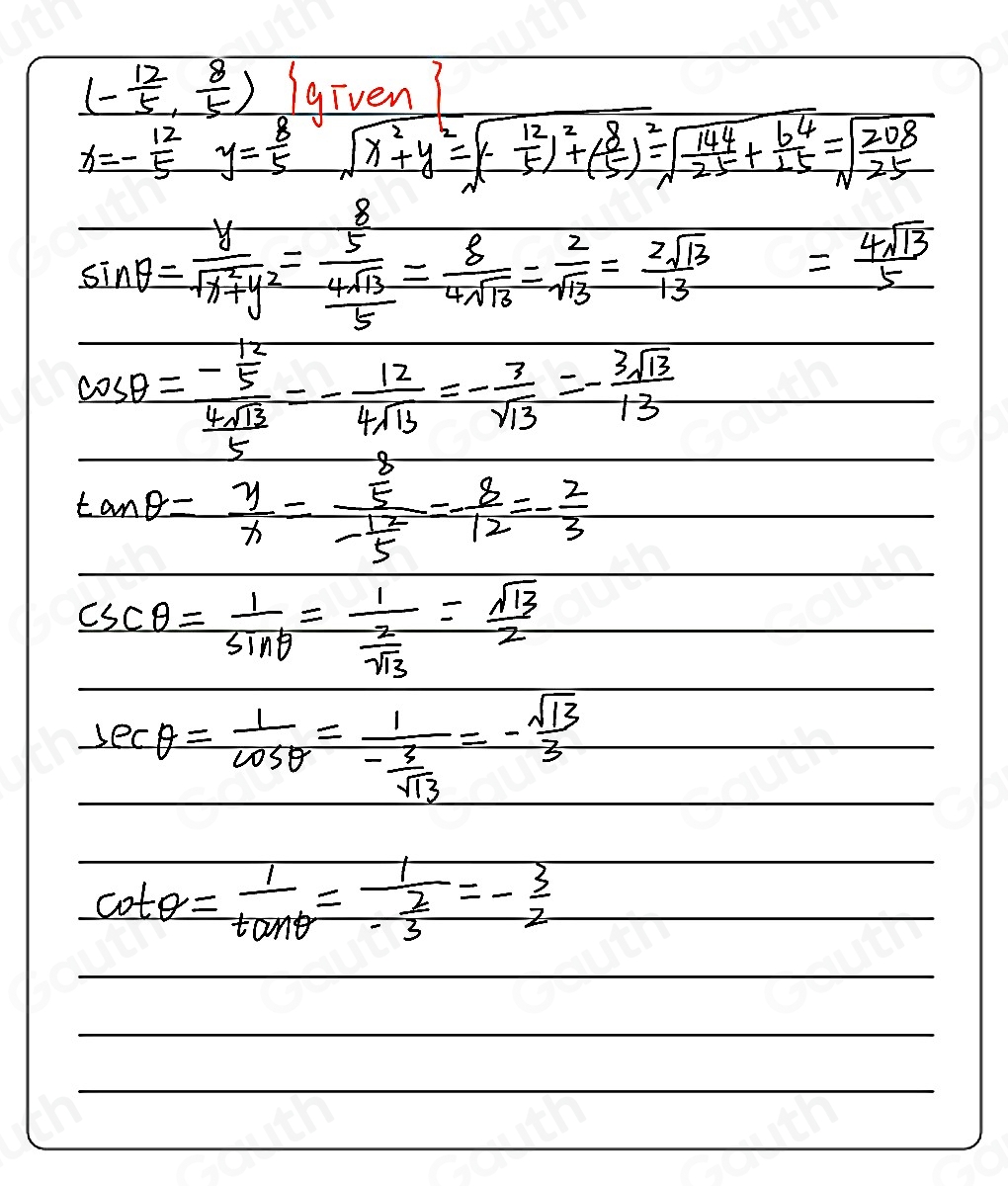 Solved: The terminal side of an angle θ in standard position passes ...