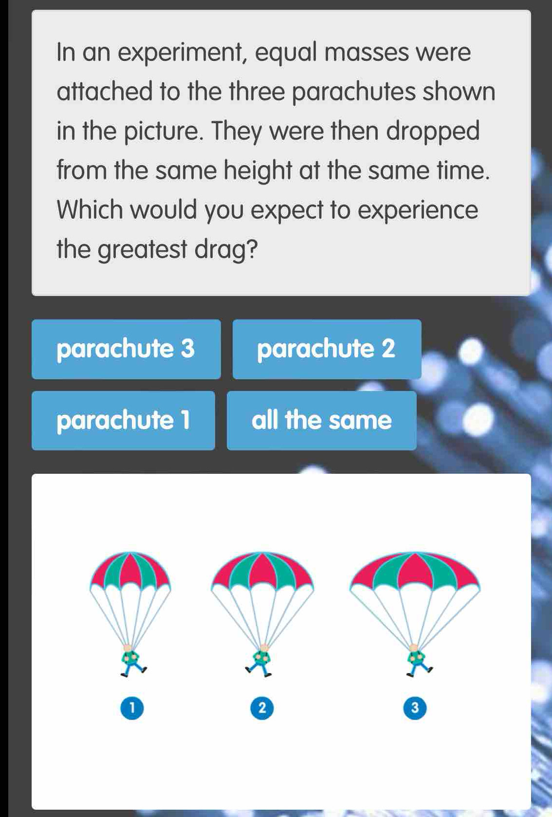 Solved: In an experiment, equal masses were attached to the three ...