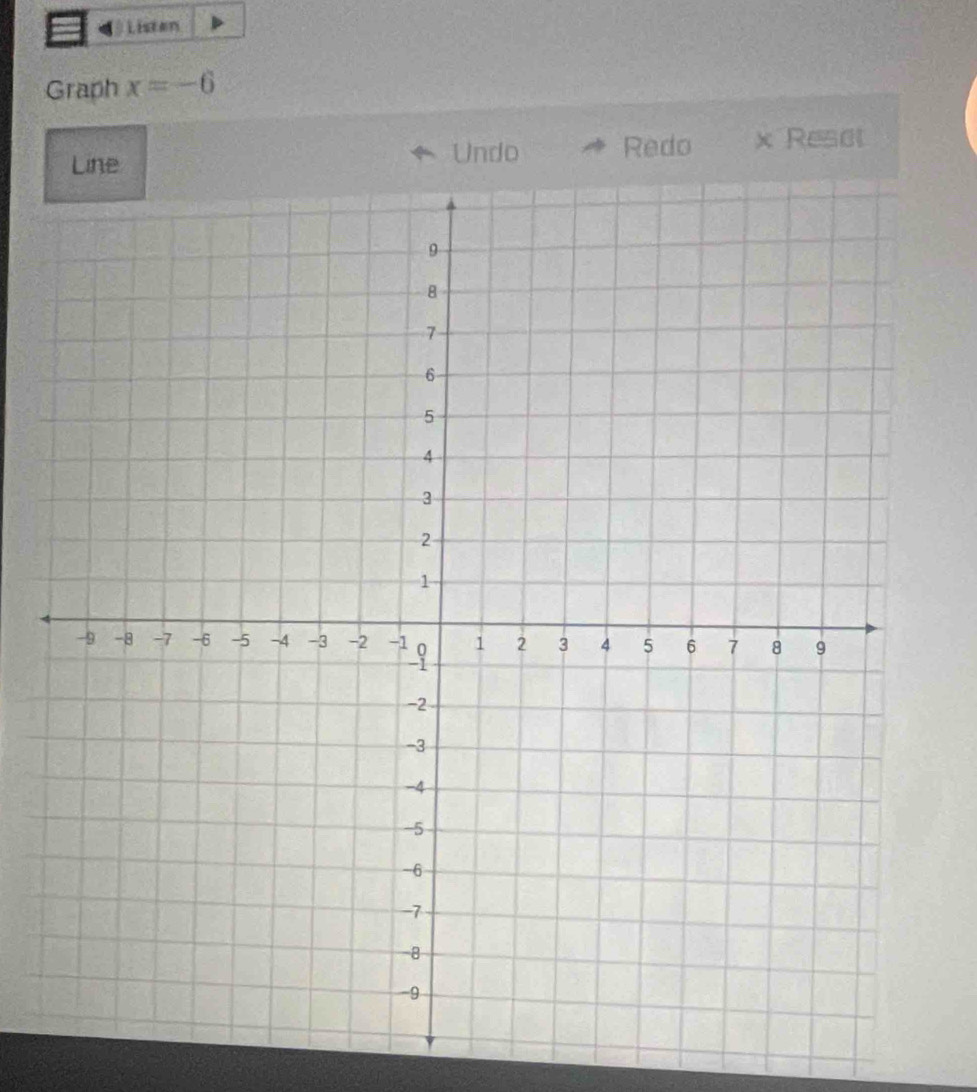 Listen 
Graph x=-6
Redo x Reset 
Undo