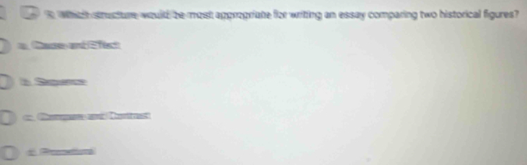 Which structure would be most appropriate for writing an essay comparing two historical figures?
a. Case ad (ffech
= Ramg =é Rant
