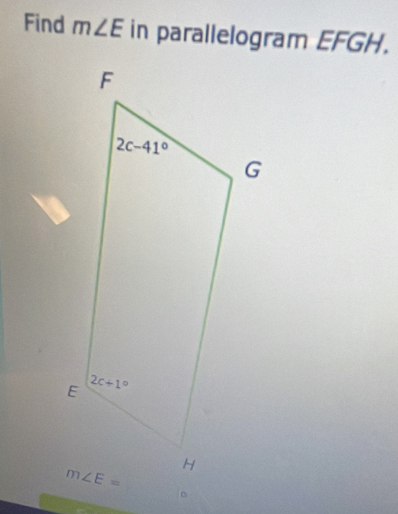 Find m∠ E in parallelogram EFGH.