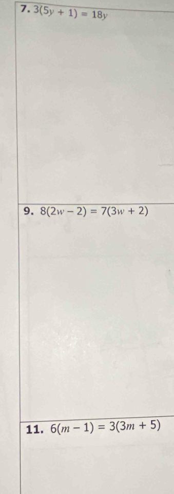 3(5y+1)=18y