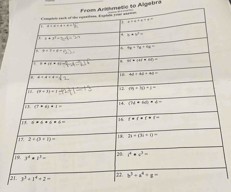 Arithmetic to Algebra