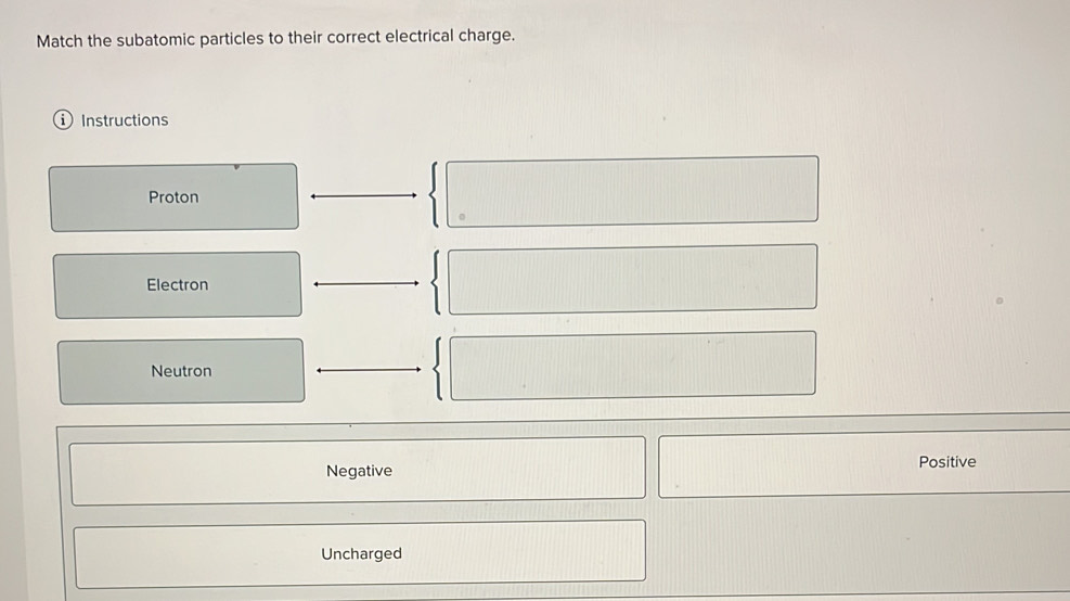 Solved: Match the subatomic particles to their correct electrical ...
