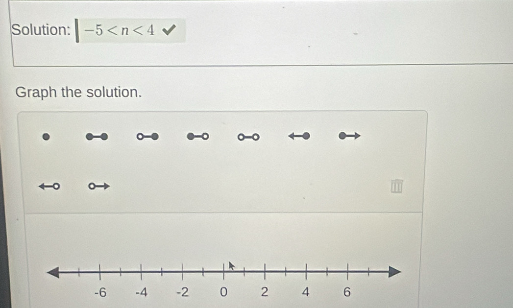 Solution: |-5
Graph the solution. 
。 
。