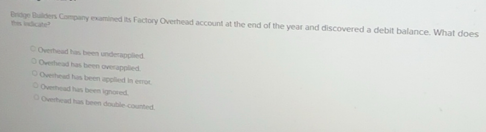 Solved: this indicate? Bridge Builders Company examined its Factory ...