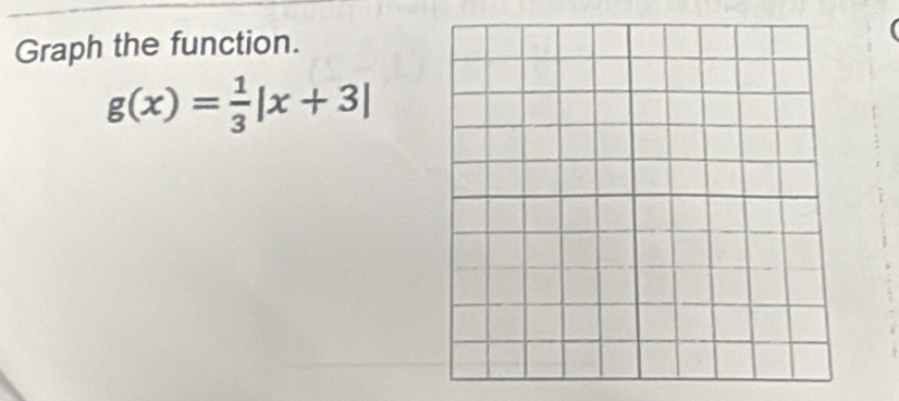 Graph the function.
g(x)= 1/3 |x+3|