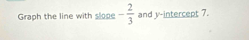 Graph the line with slope - 2/3  and y-intercept 7.