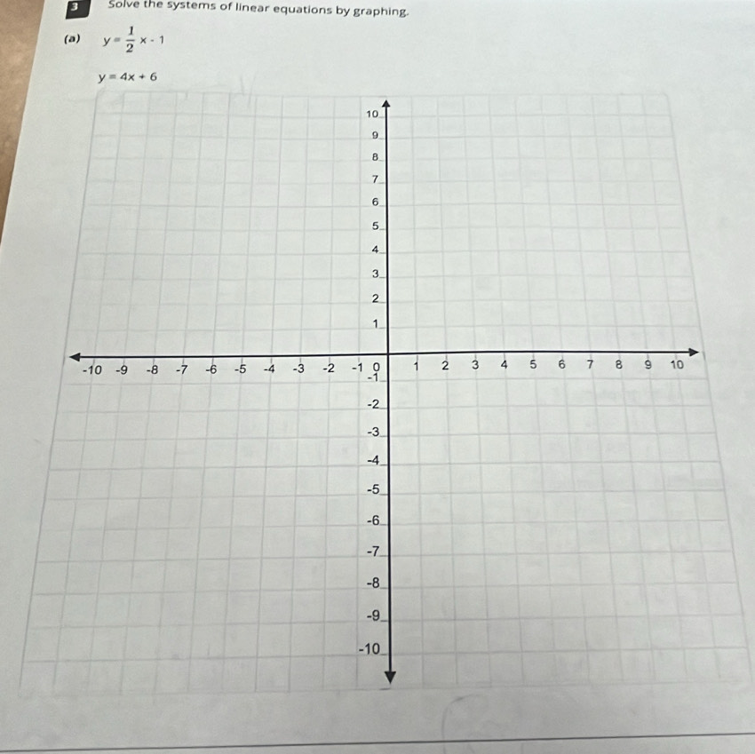 Solve the systems of linear equations by graphing.
(a) y= 1/2 x-1