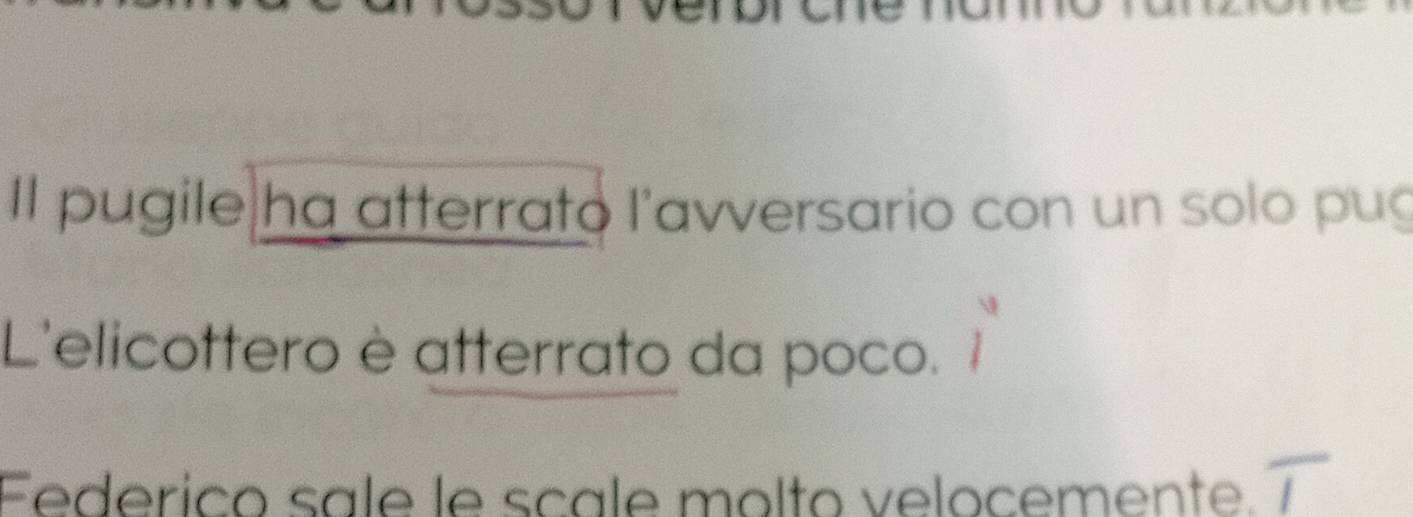 Il pugile ha atterrato l'avversario con un solo pug 
L'elicottero è atterrato da poco. 1 
Federico sale le scale molto velocemente. /