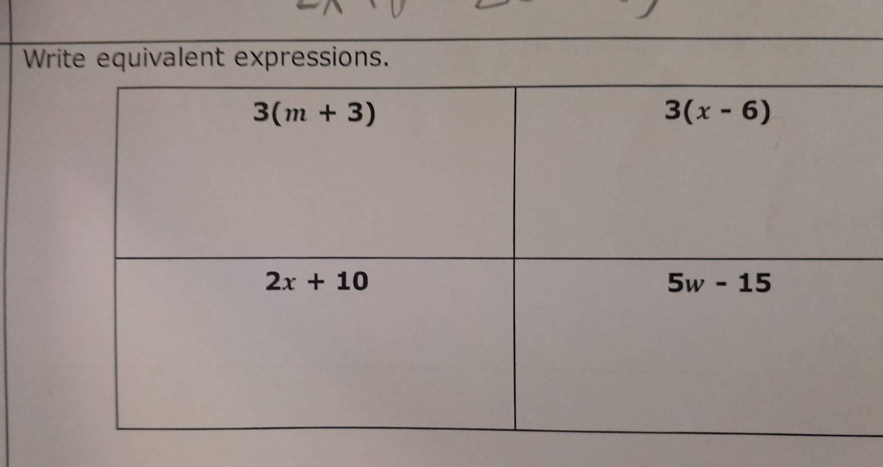 Write equivalent expressions.