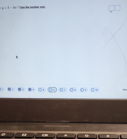 y=5-9x ? Type the number only.
10 Nex 
a