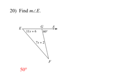 Find m∠ E.
50°