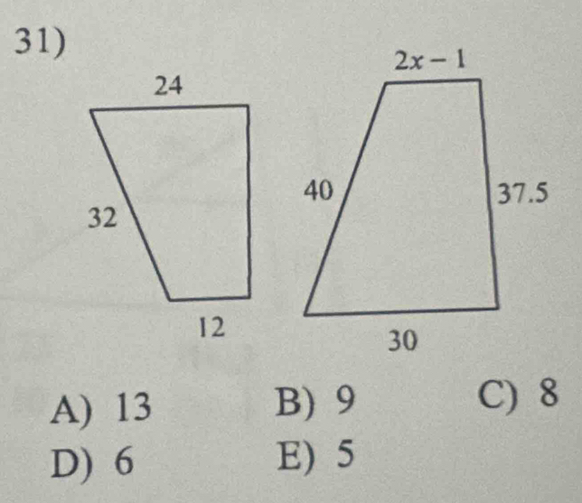 A) 13 B) 9
C) 8
D) 6 E) 5