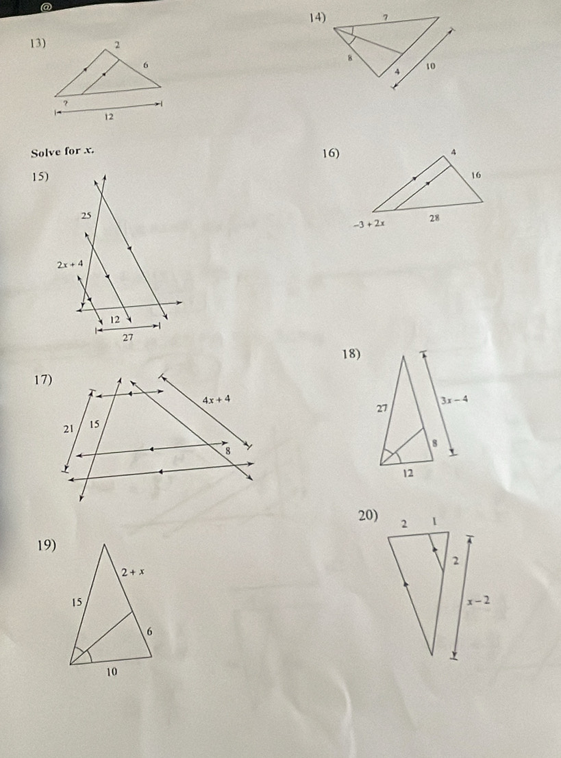 Solve for x. 
15)
18)
20)
19)