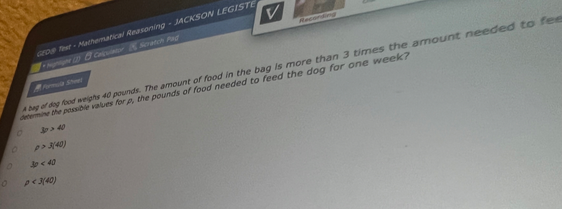 Solved: Recording GED@ Test - Mathematical Reasoning - JACKSON LEGISTE ...