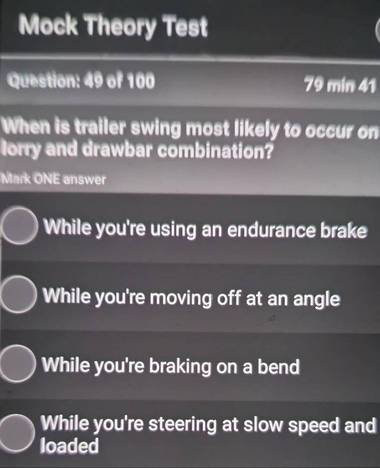 Solved: Mock Theory Test Question: 49 of 100 79 min 41 When is trailer ...