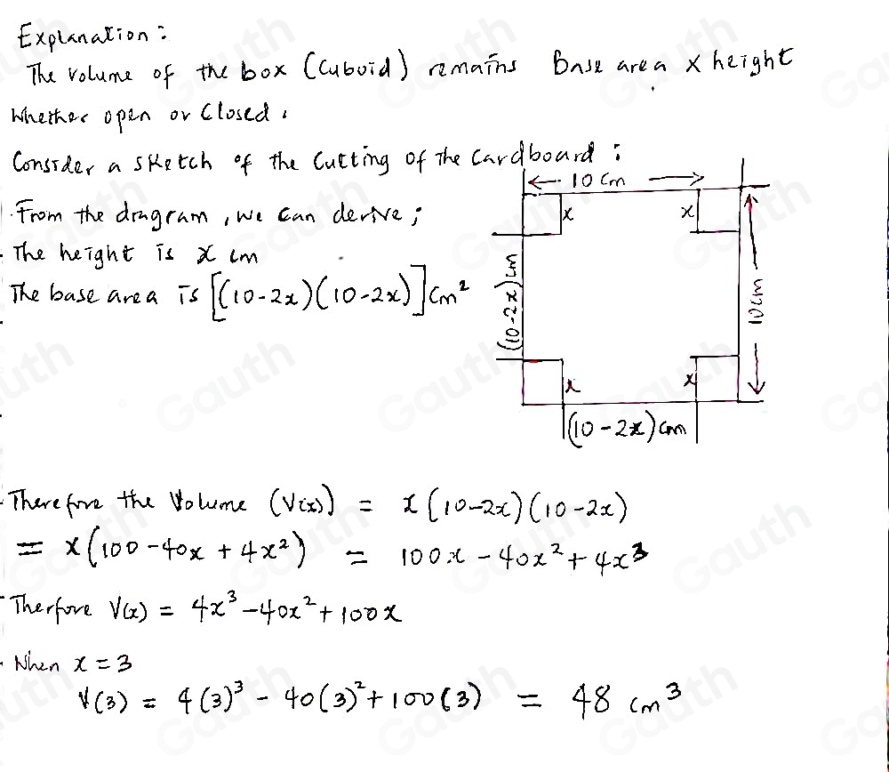 Solved: Mai wants to make an open-top box by cutting out corners of a ...