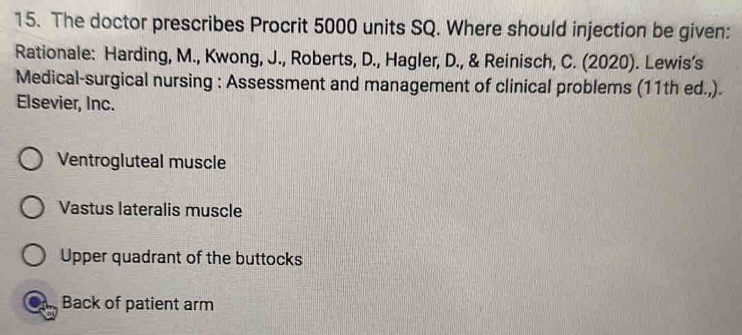 Solved: The doctor prescribes Procrit 5000 units SQ. Where should ...