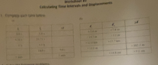 Würkshset 92
Calculating Tinie intervals and Displacements
1  Compisle éách tanié below