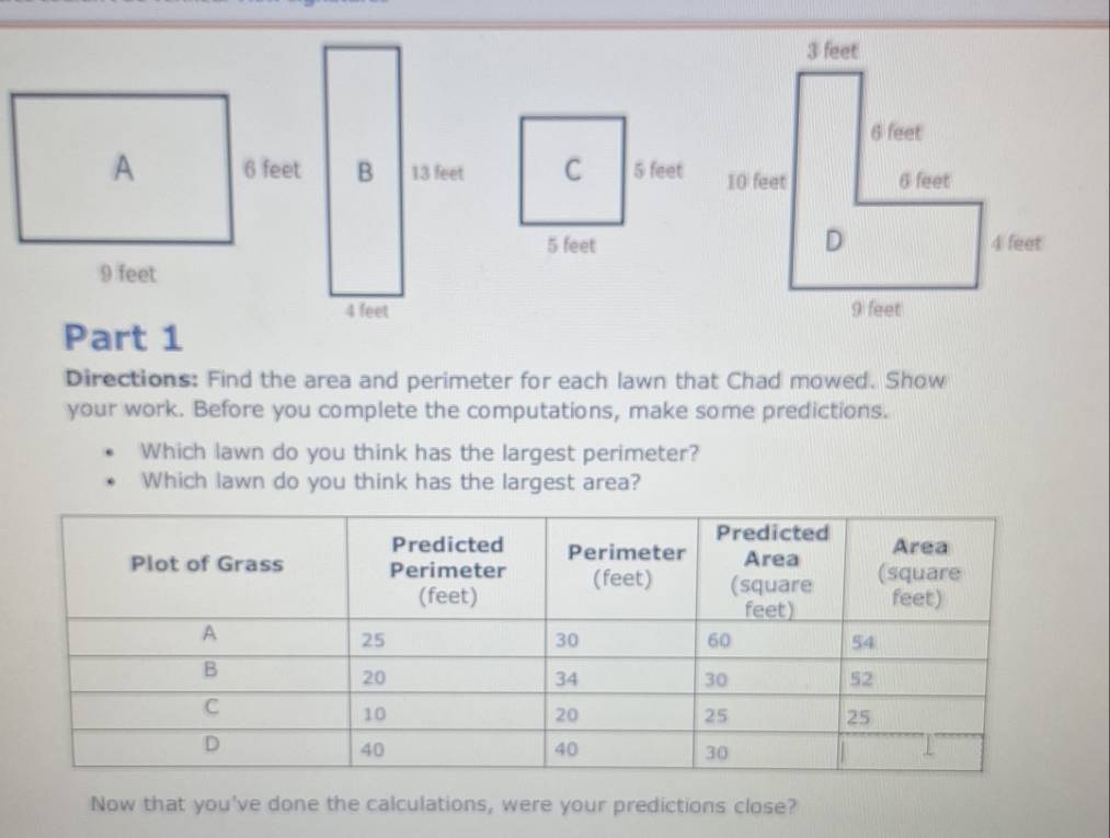 Solved: Directions: Find the area and perimeter for each lawn that Chad ...