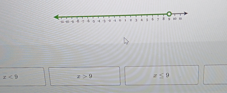 x<9</tex>
x>9
x≤ 9