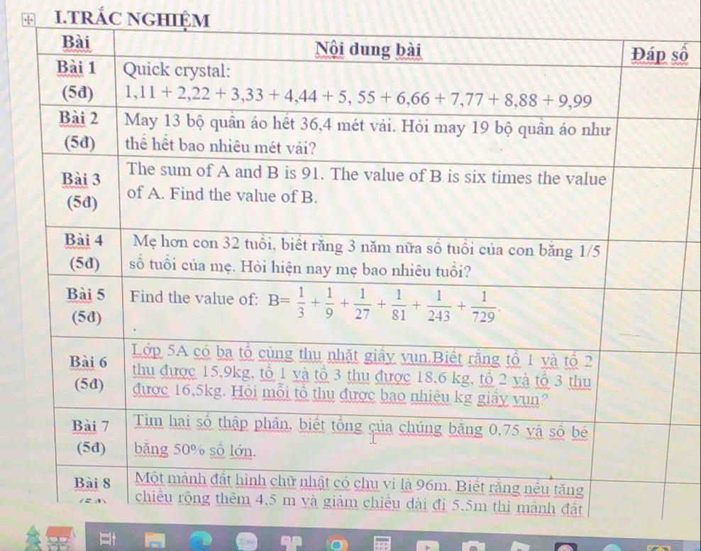 TRÁC NGHIệM
số