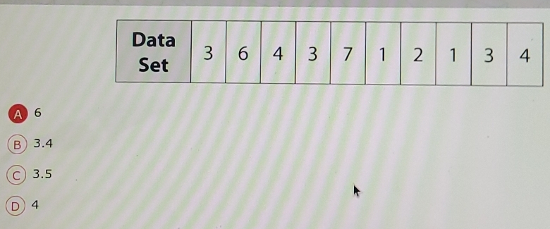 A 6
B) 3.4
C) 3.5
D) 4