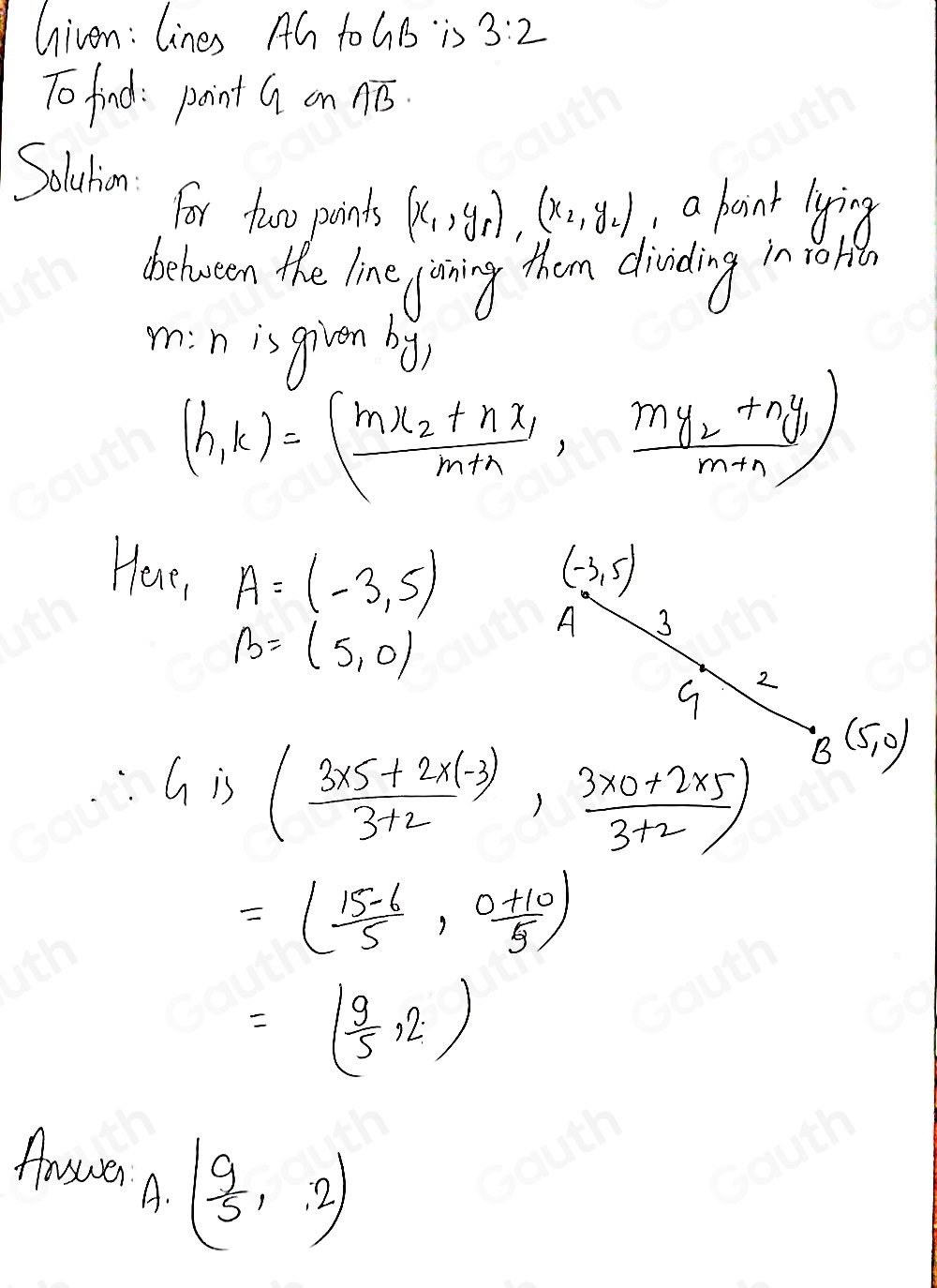 Solved: Refer to the given coordinate grid. Find point G on overline AB ...