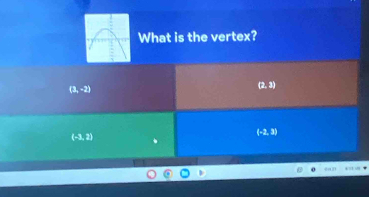 What is the vertex?
(3,-2)
(2,3)
(-3,2)
(-2,3)
007 “ ” ”