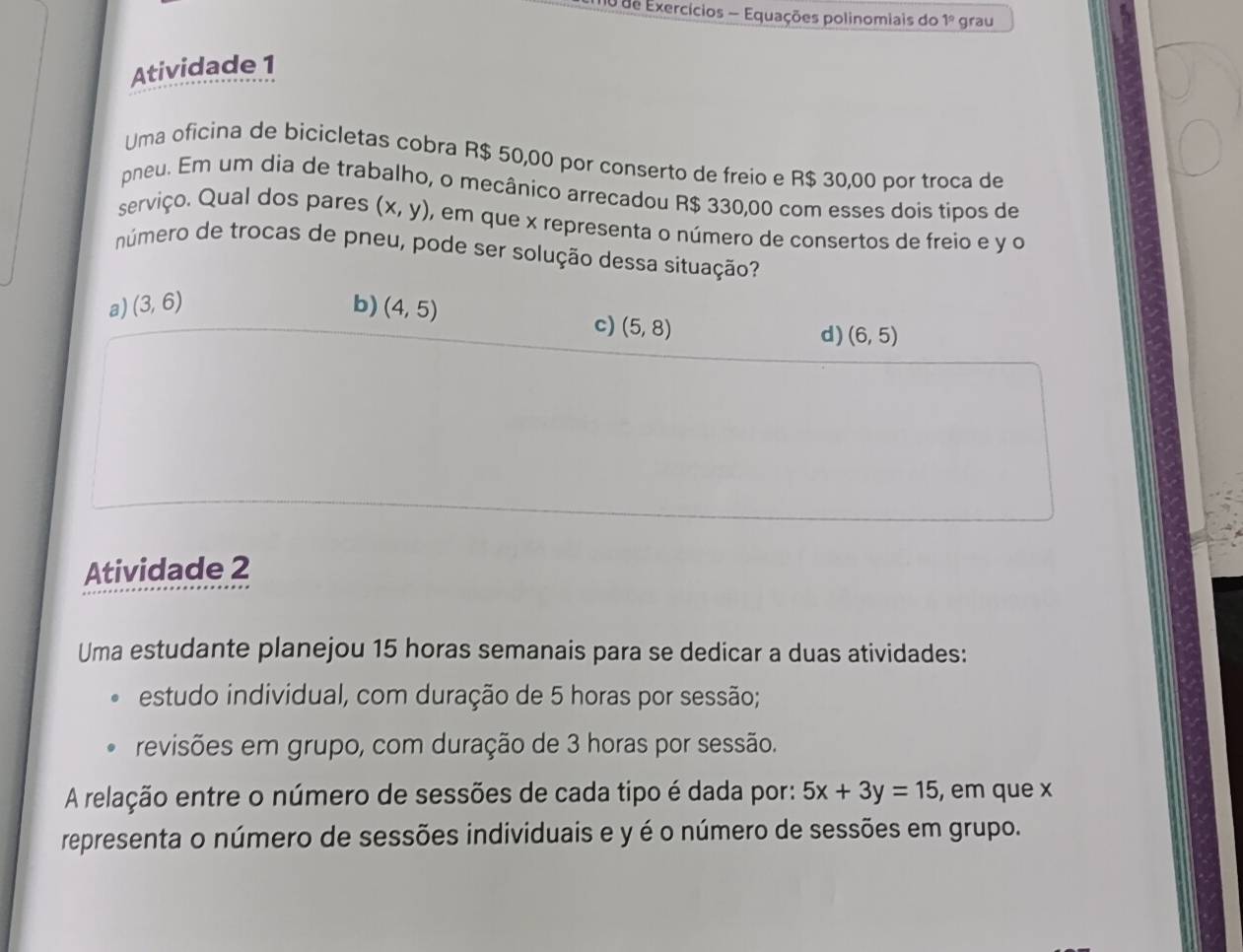 Solved: de Exercícios - Equações polinomiais do Atividade 1 _ 20 grau ...