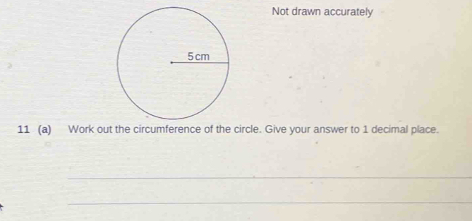 Not drawn accurately 
11 (a) Work out the circumference of the circle. Give your answer to 1 decimal place. 
_ 
_