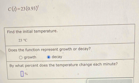 C(t)=23(0.93)^t