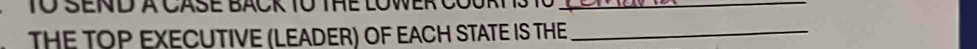 SEND à CASE BACK TO THE LOWER COOM 
_ 
THE TOP EXECUTIVE (LEADER) OF EACH STATE IS THE_