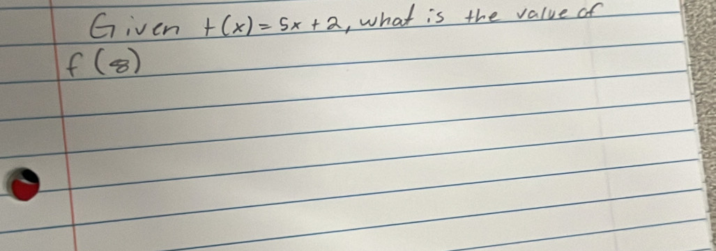 Given f(x)=5x+2 , what is the value of
f(8)