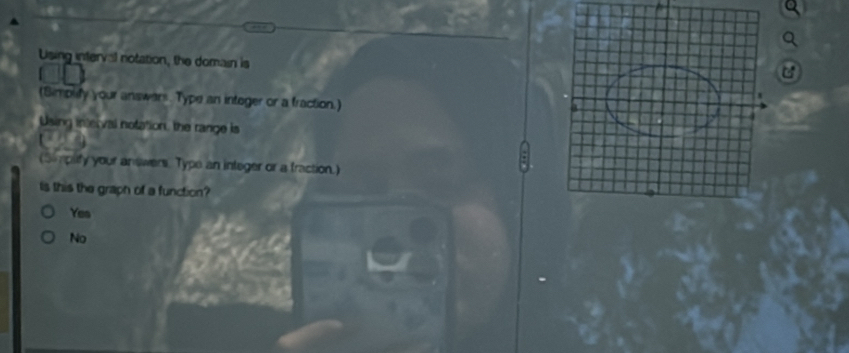 Using interval notation, the domain is
(Simplify your answars. Type an intoger or a fraction.)
Using interval notation, the range is
(Semplity your answers. Type an integer or a fraction.)
Is this the graph of a function?
Yes
No
